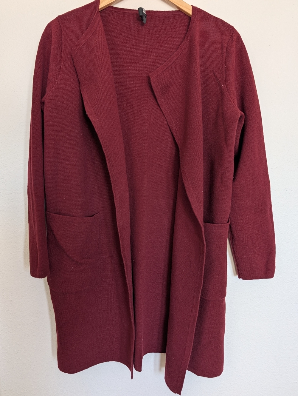J Crew 365 Dark Red Wool Open Front Collared Cardigan Size Small